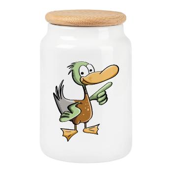 drôle - canard comique - Boîte à biscuits avec couvercle en bois - blanc - Devant