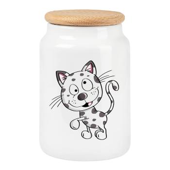 Knuffige Katze - Katzen - Kater - Stubentiger - Keksdose mit Holzdeckel - Weiß - Vorne