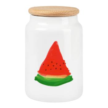 Aquarell-Wassermelonen-Scheibe - Keksdose mit Holzdeckel - Weiß - Vorne