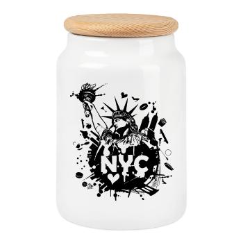 NEW YORK - Cookie Jar with Wooden Lid - white - Front
