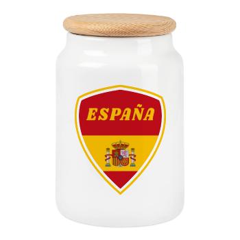 Spain Coat of Arms Flag Gift - Cookie Jar with Wooden Lid - white - Front