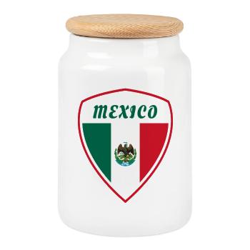 Mexico Coat of Arms Flag Central America Gift - Cookie Jar with Wooden Lid - white - Front