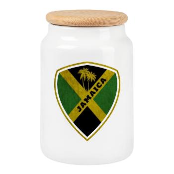 Jamaica Coat of Arms Vintage/Gift Caribbean Flag - Cookie Jar with Wooden Lid - white - Front