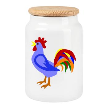 Coq coloré dans la conception artistique - Boîte à biscuits avec couvercle en bois - blanc - Devant
