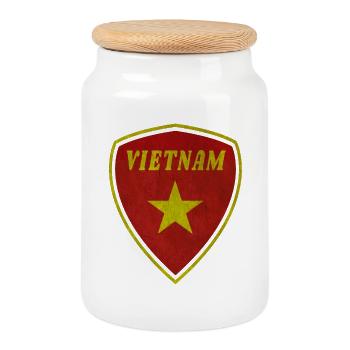 Vietnam Armoiries Vintage / Cadeau Hanoi drapeau - Boîte à biscuits avec couvercle en bois - blanc - Devant