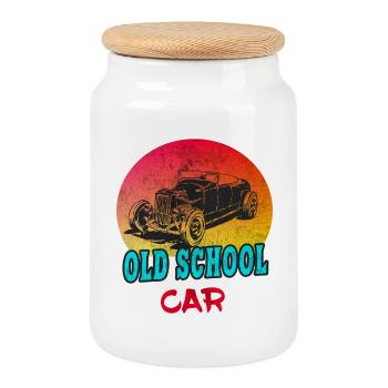 Old School Car Vintage / Cadeau Voiture de collection - Boîte à biscuits avec couvercle en bois - blanc - Devant
