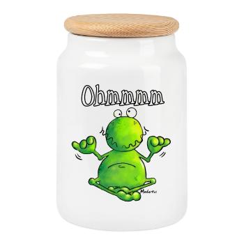 Ohmmm frog- meditation- t-shirt design - Cookie Jar with Wooden Lid - white - Front