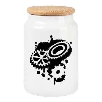 Three gear wheels as a graffiti - Cookie Jar with Wooden Lid - white - Front