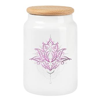 Lotus Lotusblume Mond Om Symbol Yoga - Keksdose mit Holzdeckel - Weiß - Vorne