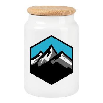 Berg Logo Wappen Wandern Trekking Gebirge Symbol - Keksdose mit Holzdeckel - Weiß - Vorne