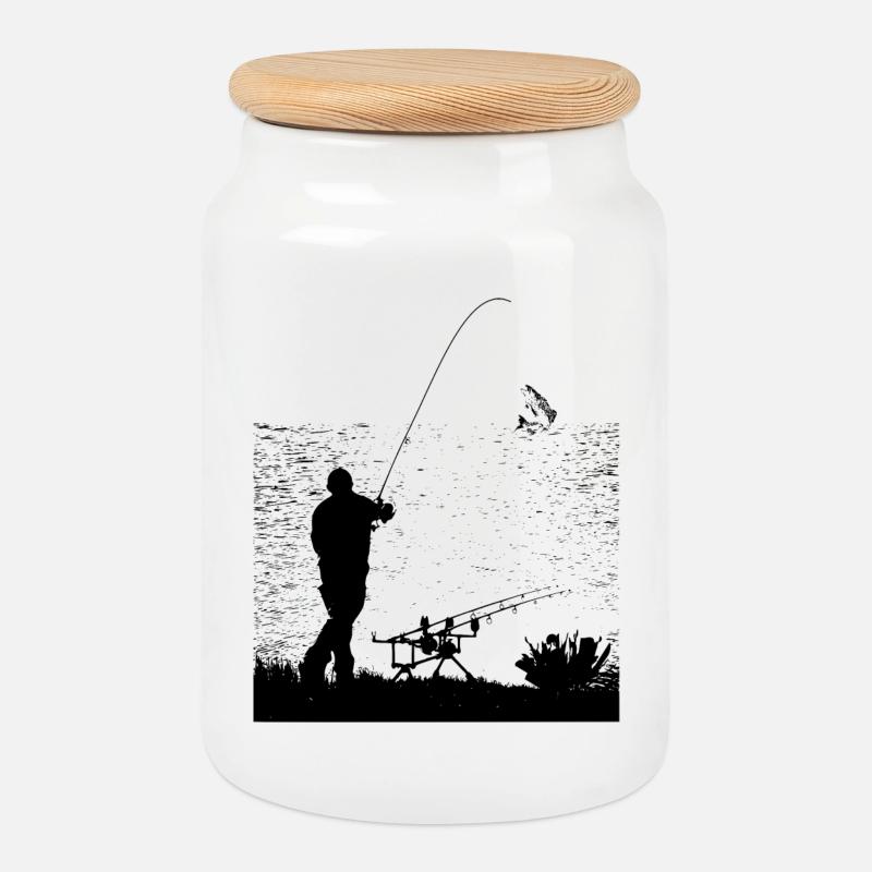 fishing - Cookie Jar with Wooden Lid - white