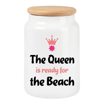 beach - Cookie Jar with Wooden Lid - white - Front