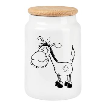 Funny little Donkey - Donkeys - Cookie Jar with Wooden Lid - white - Front