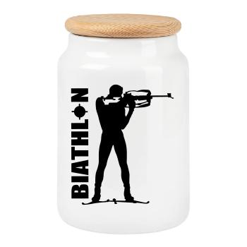 Biathlon - Cookie Jar with Wooden Lid - white - Front