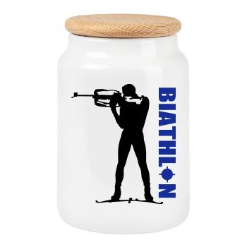 Biathlon - Cookie Jar with Wooden Lid - white - Front