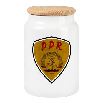 DDR Wappen Design Vintage / Geschenk Ostalgie - Keksdose mit Holzdeckel - Weiß - Vorne