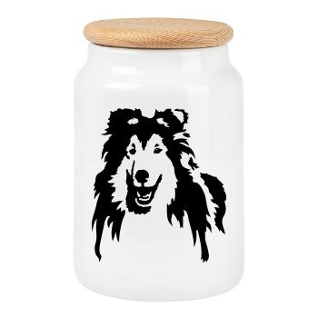 Collie - Boîte à biscuits avec couvercle en bois - blanc - Devant