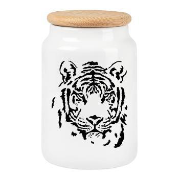 tiger - Cookie Jar with Wooden Lid - white - Front