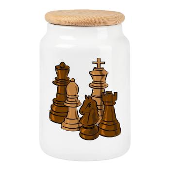 échecs - Boîte à biscuits avec couvercle en bois - blanc - Devant