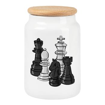 échecs - Boîte à biscuits avec couvercle en bois - blanc - Devant
