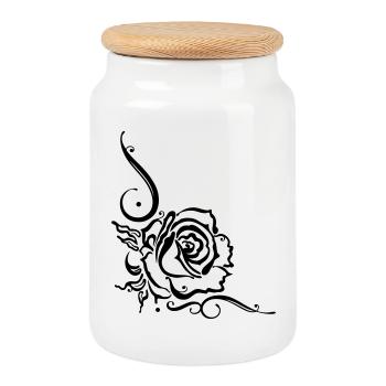 Roses avec ornements et feuilles - Boîte à biscuits avec couvercle en bois - blanc - Devant