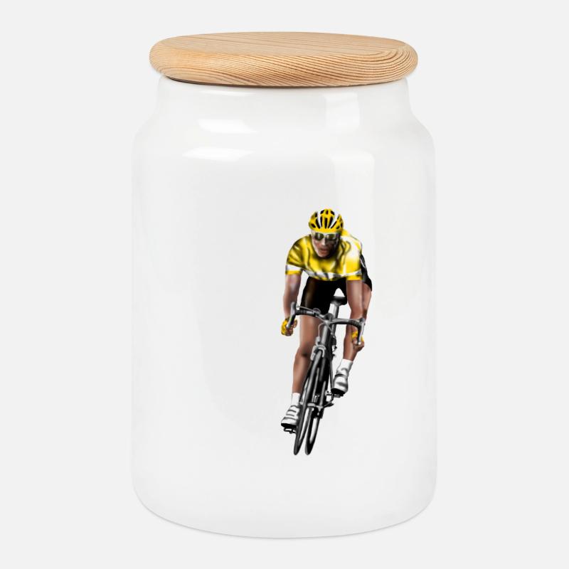 racing bicycle - Cookie Jar with Wooden Lid - white