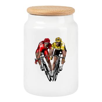 racing bicycle - Cookie Jar with Wooden Lid - white - Front