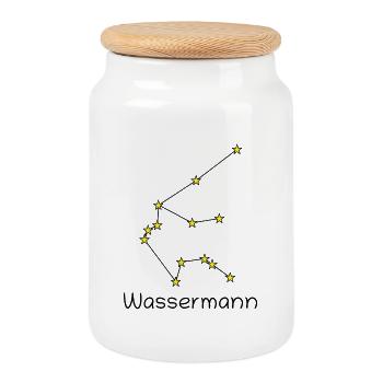 Sternzeichen Wassermann - Keksdose mit Holzdeckel - Weiß - Vorne