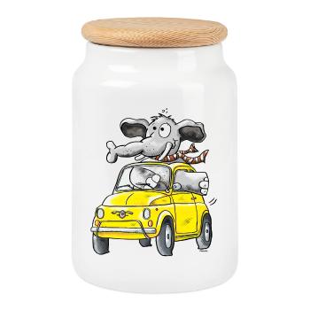 Elephant Voiture - Oldtimer - Boîte à biscuits avec couvercle en bois - blanc - Devant