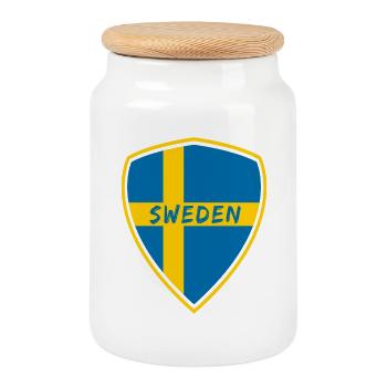 Suède Armoiries / Cadeau Scandinavie - Boîte à biscuits avec couvercle en bois - blanc - Devant
