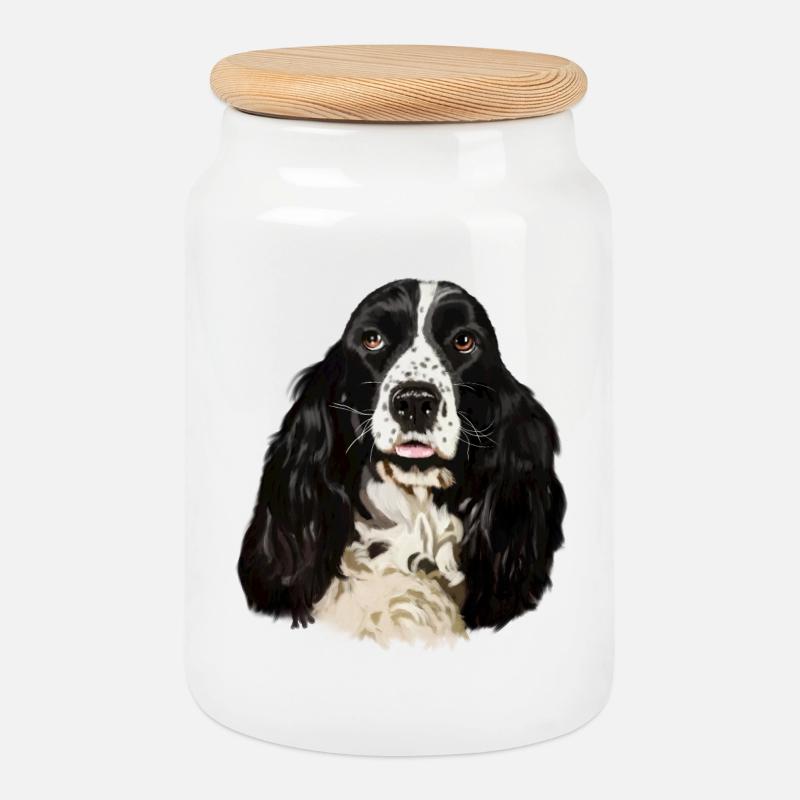cocker spaniel - Cookie Jar with Wooden Lid - white