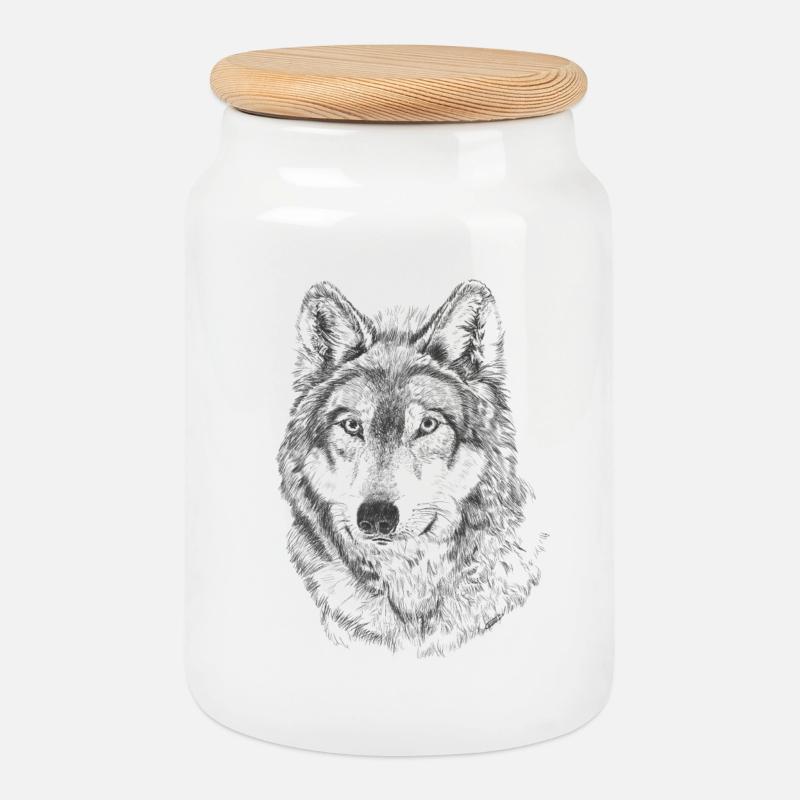 Wolf - Cookie Jar with Wooden Lid - white