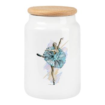 Elegante Ballerina Illustration - Keksdose mit Holzdeckel - Weiß - Vorne