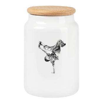 hip hop - Cookie Jar with Wooden Lid - white - Front