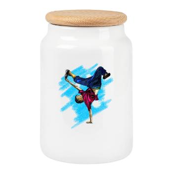 hip hop - Boîte à biscuits avec couvercle en bois - blanc - Devant