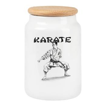 karate - Boîte à biscuits avec couvercle en bois - blanc - Devant