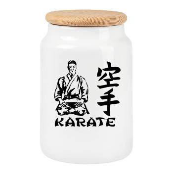 karate - Boîte à biscuits avec couvercle en bois - blanc - Devant