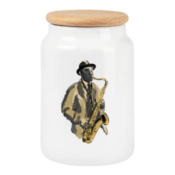saxophon - Cookie Jar with Wooden Lid - white - Front