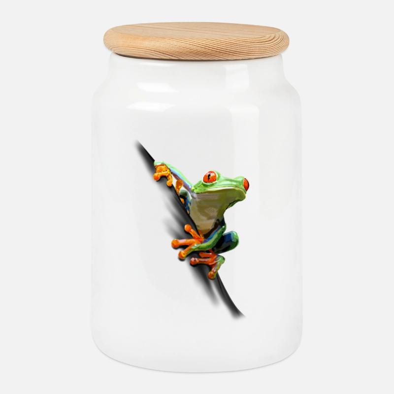 Frosch - Keksdose mit Holzdeckel - Weiß