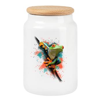 Frosch - Keksdose mit Holzdeckel - Weiß - Vorne