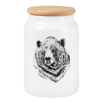 bear - Cookie Jar with Wooden Lid - white - Front