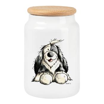 Old English Sheepdog - Cookie Jar with Wooden Lid - white - Front