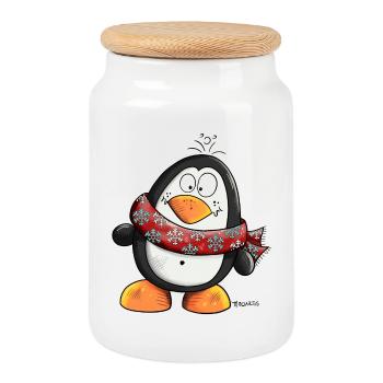 Happy Penguin - Cookie Jar with Wooden Lid - white - Front