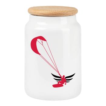 Kiteboarding / Kitesurfing / Kitesurf / - Boîte à biscuits avec couvercle en bois - blanc - Devant