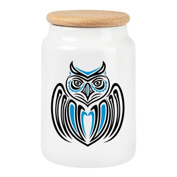 Large owl with wings in Haida Style. - Cookie Jar with Wooden Lid - white - Front