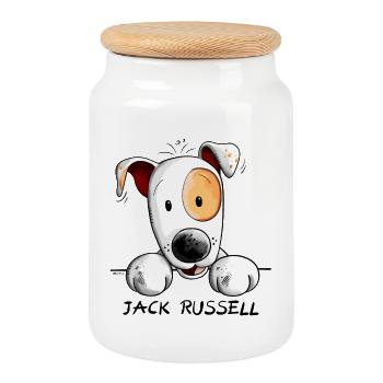 Funny Jack Russell Comic - Cookie Jar with Wooden Lid - white - Front