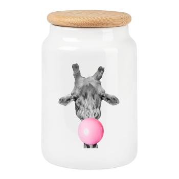 Giraffe und kaugummi - Keksdose mit Holzdeckel - Weiß - Vorne