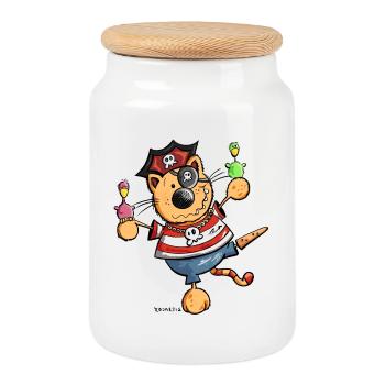 Mignon chat comique - Boîte à biscuits avec couvercle en bois - blanc - Devant
