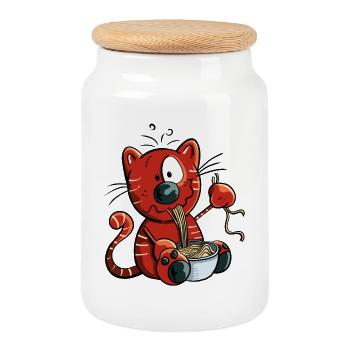 Mignon chat comique - Boîte à biscuits avec couvercle en bois - blanc - Devant