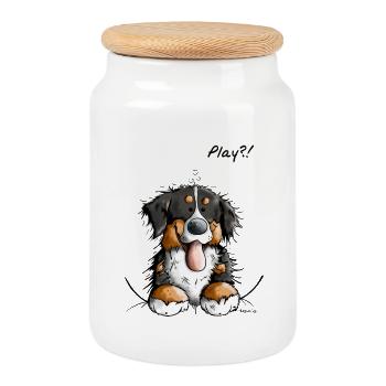 Heureux Bouvier Bernois - Chiens - Cadeau - Boîte à biscuits avec couvercle en bois - blanc - Devant